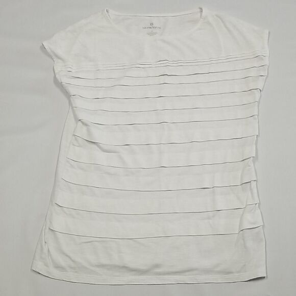 🎁5/$25 Liz Claiborne Shirt Womens Medium Ruffled Sleeveless Top White Gym - Picture 1 of 9